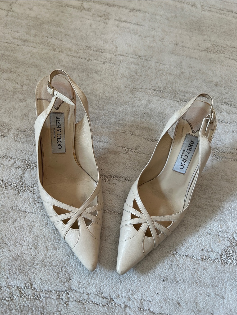 Jimmy Choo Cream Leather Pointed Toe Slingback Heels